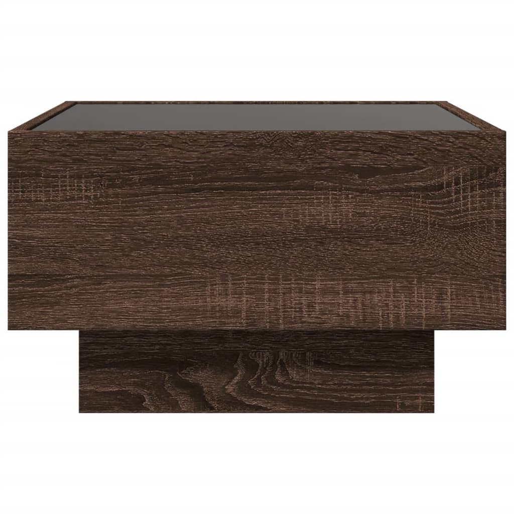 Table basse LED aspect chêne marron 50x50x30 cm matériau bois