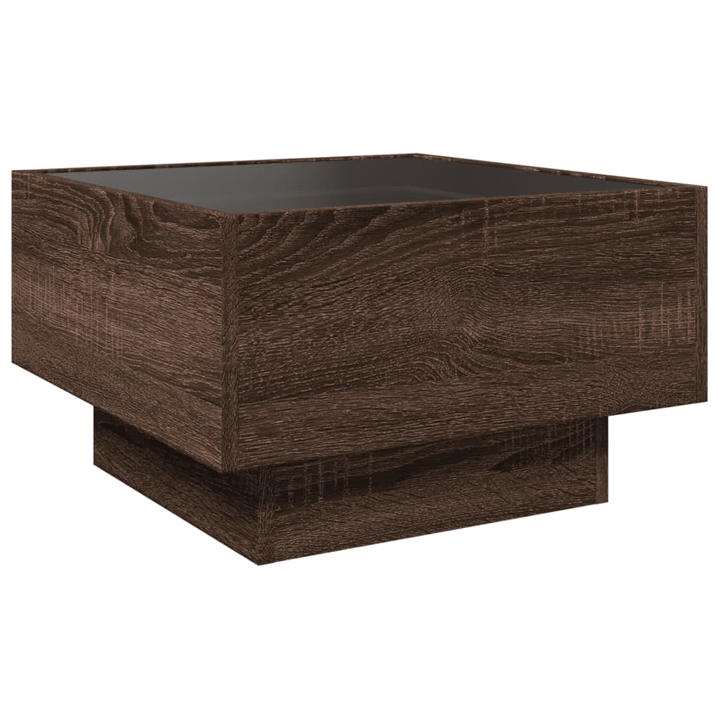 Table basse LED aspect chêne marron 50x50x30 cm matériau bois