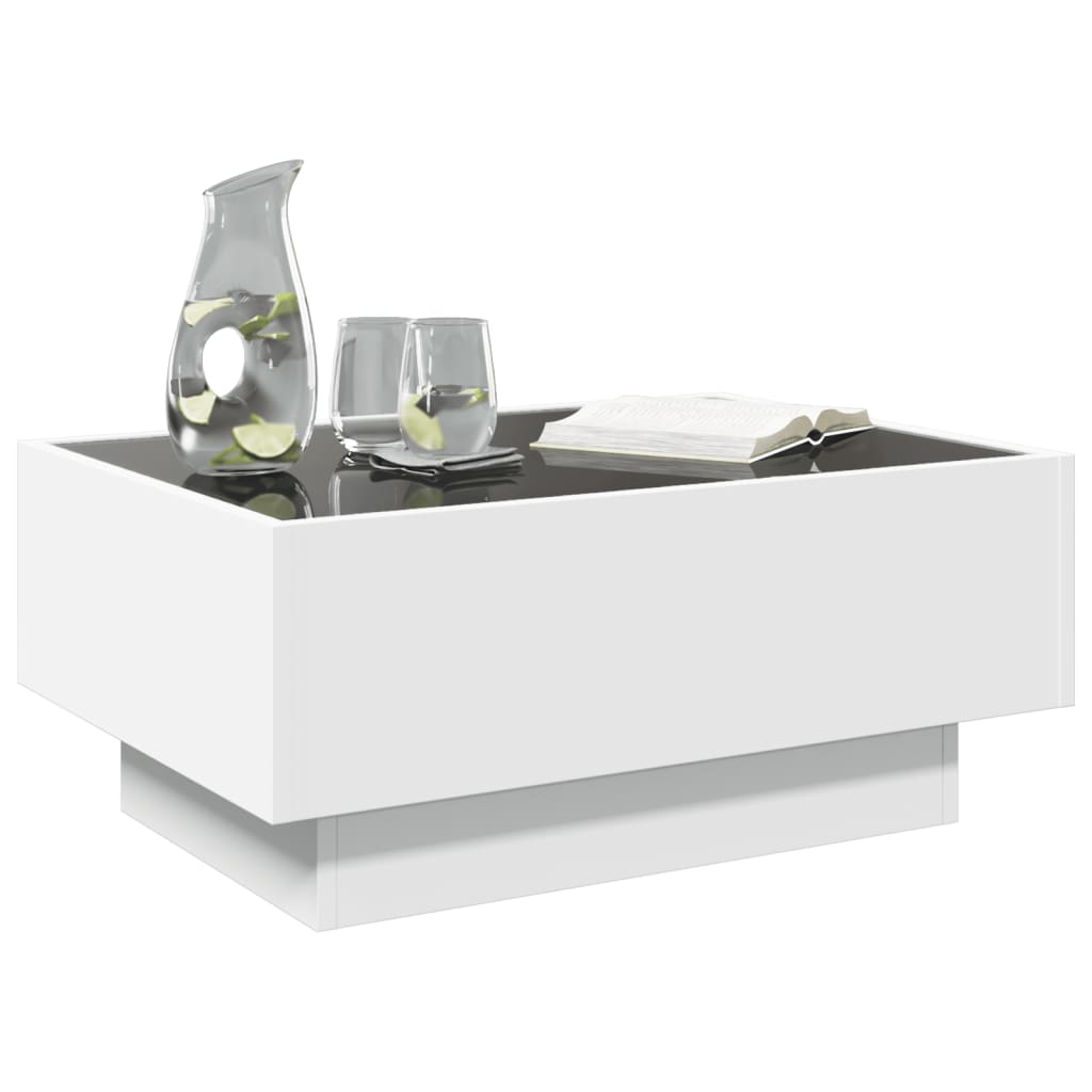 Table basse LED blanche 70x50x30 cm en bois