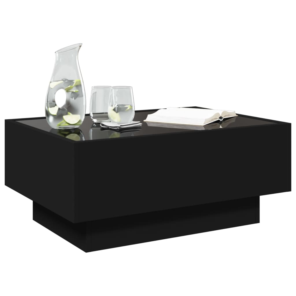 Table basse LED noire 70x50x30 cm en bois