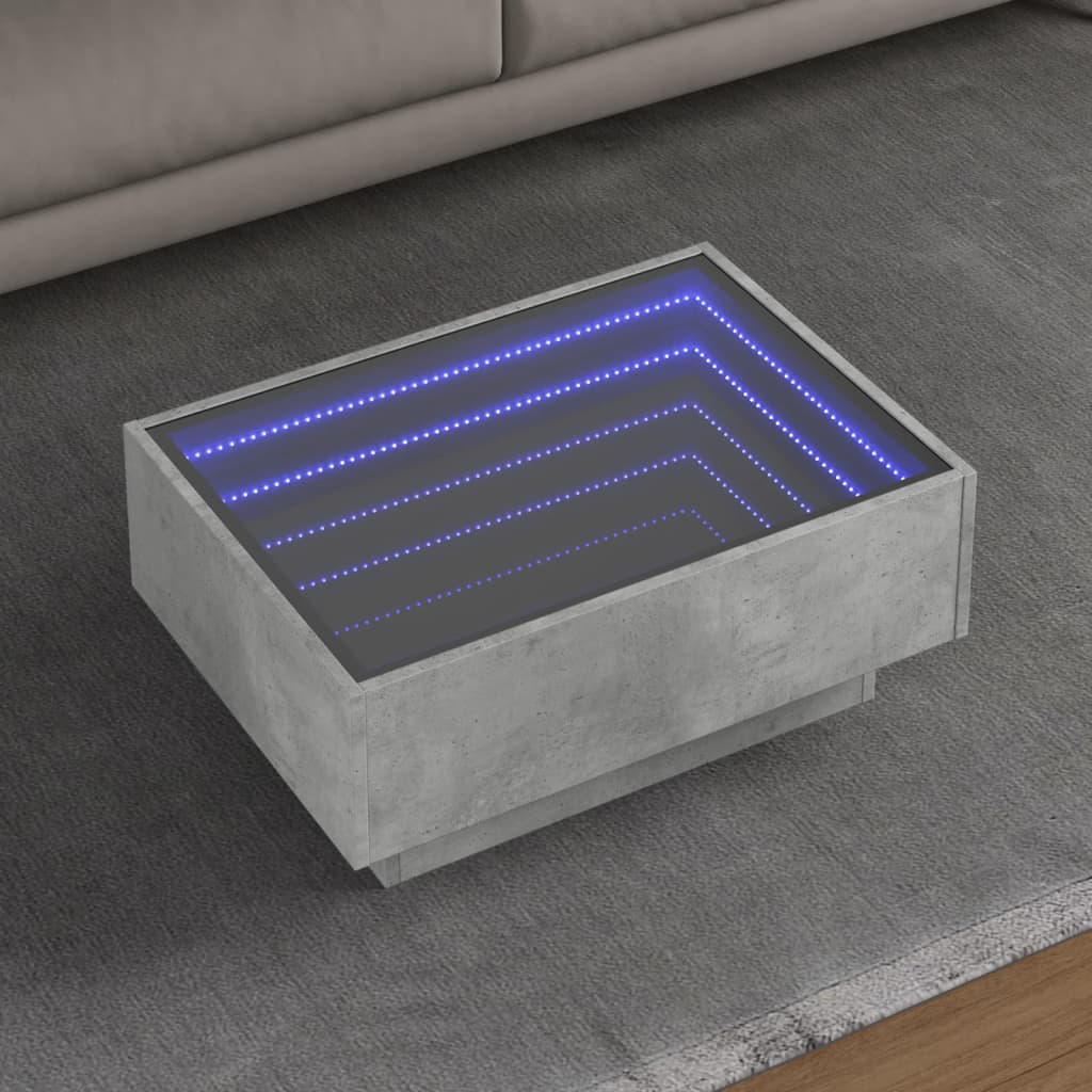 Table basse LED gris béton 70x50x30 cm en bois