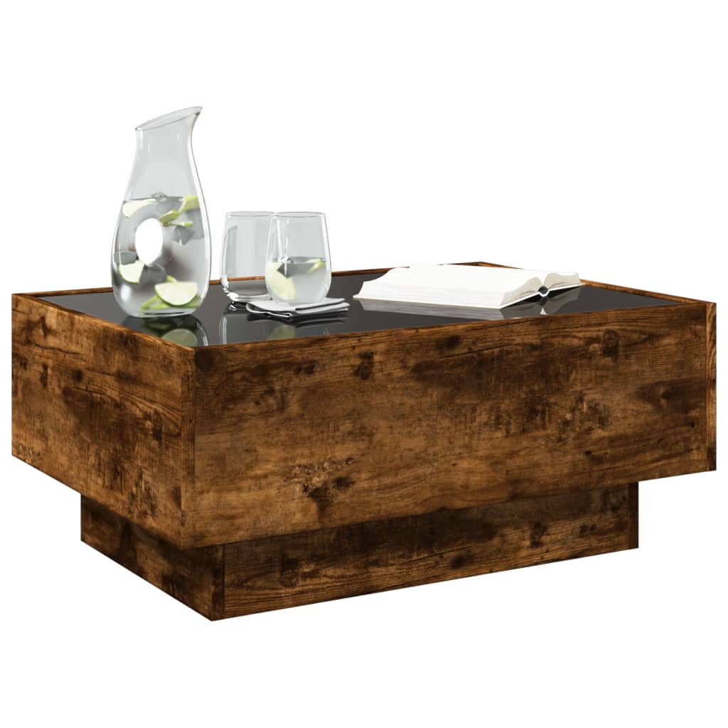 Table basse LED chêne fumé 70x50x30 cm matériau bois