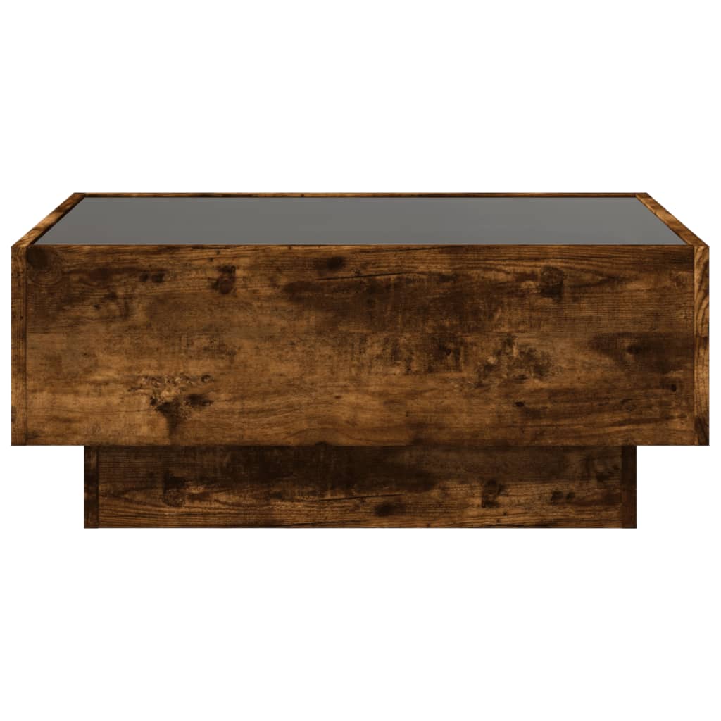 Table basse LED chêne fumé 70x50x30 cm matériau bois