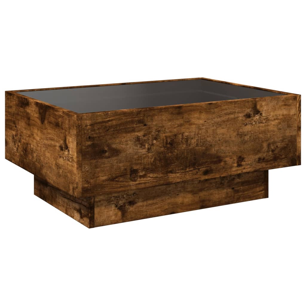 Table basse LED chêne fumé 70x50x30 cm matériau bois