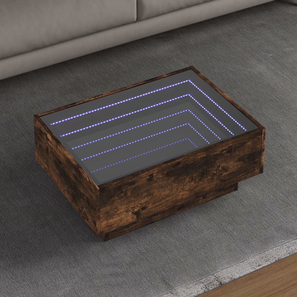 Table basse LED chêne fumé 70x50x30 cm matériau bois