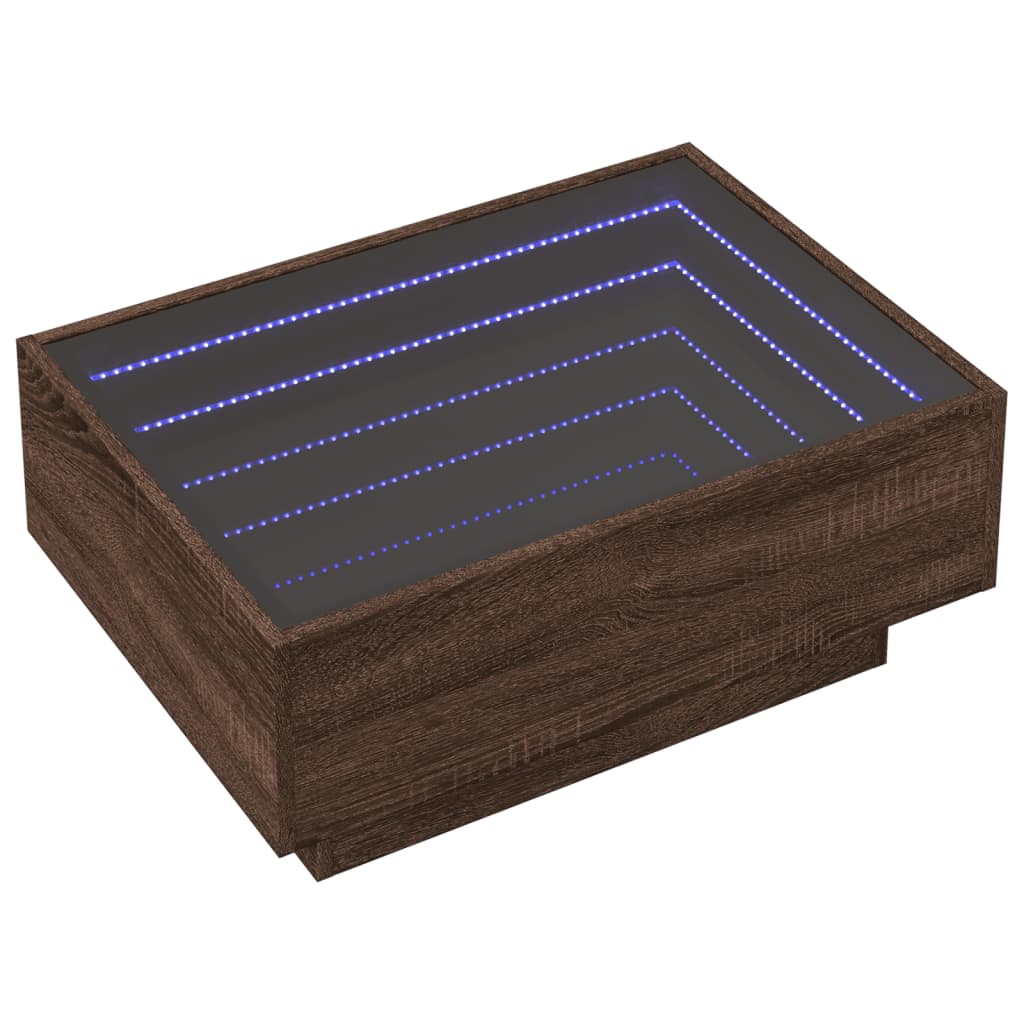 Table basse LED aspect chêne marron 70x50x30 cm matériau bois