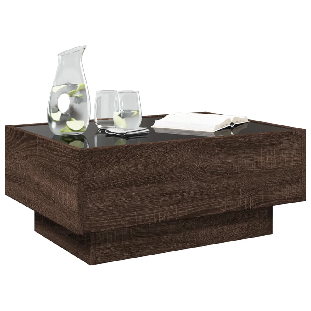 Table basse LED aspect chêne marron 70x50x30 cm matériau bois