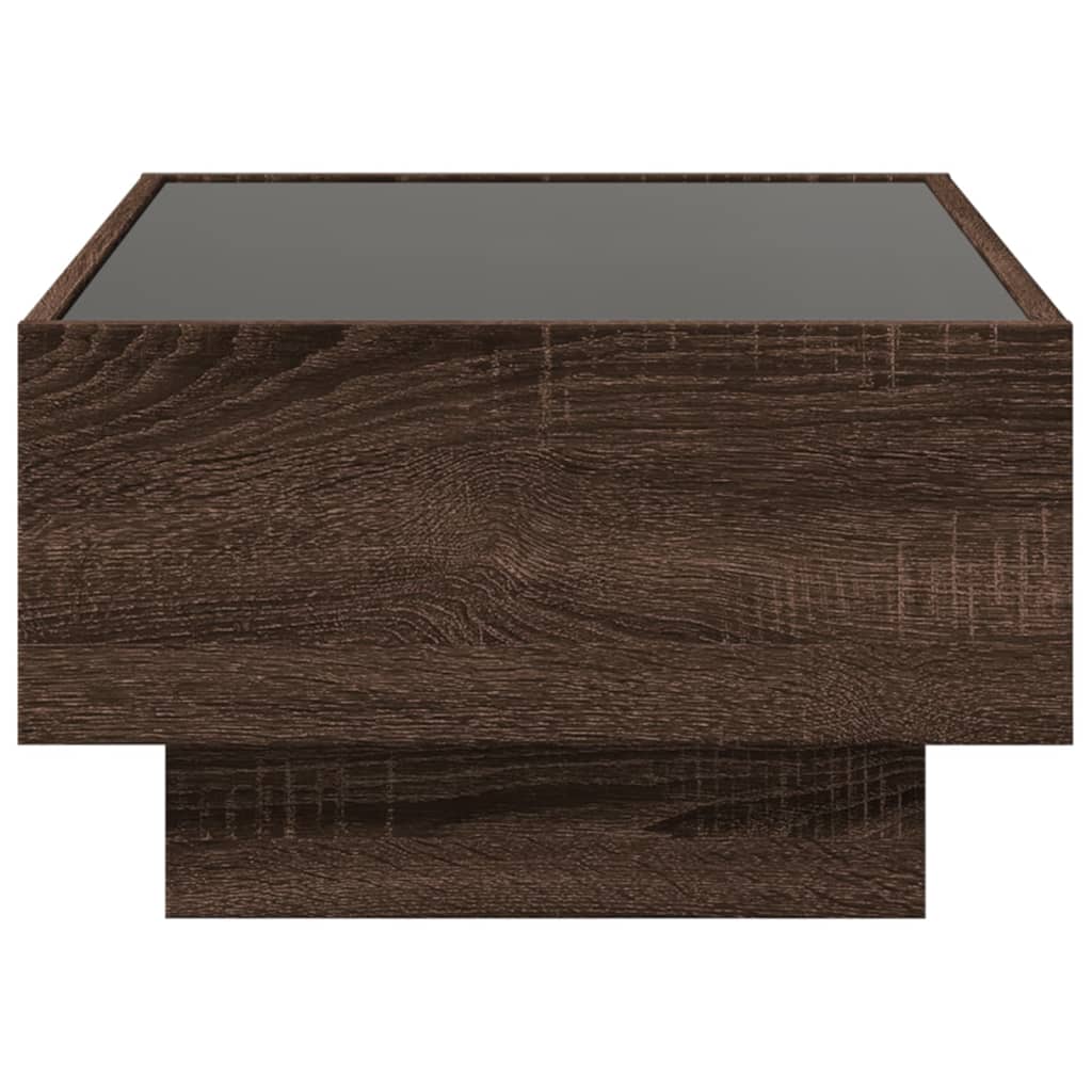 Table basse LED aspect chêne marron 70x50x30 cm matériau bois