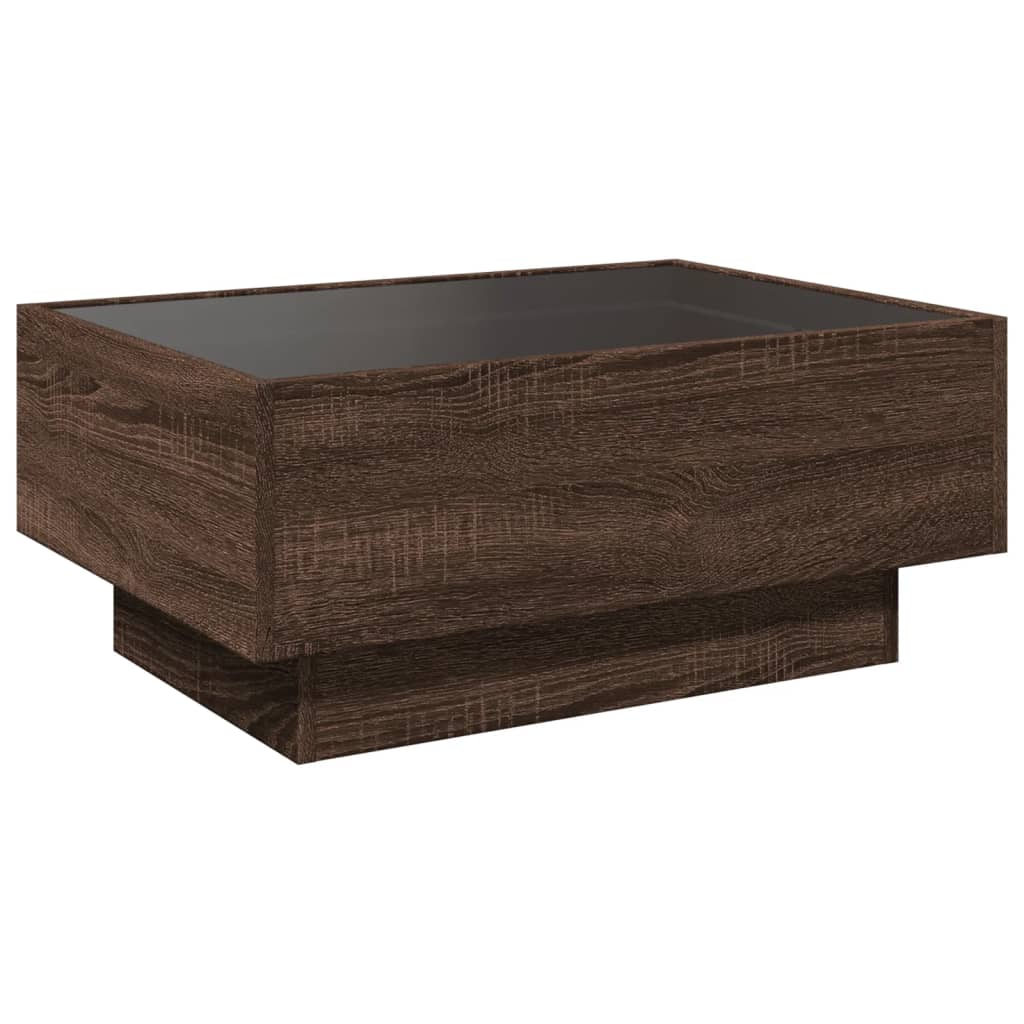 Table basse LED aspect chêne marron 70x50x30 cm matériau bois