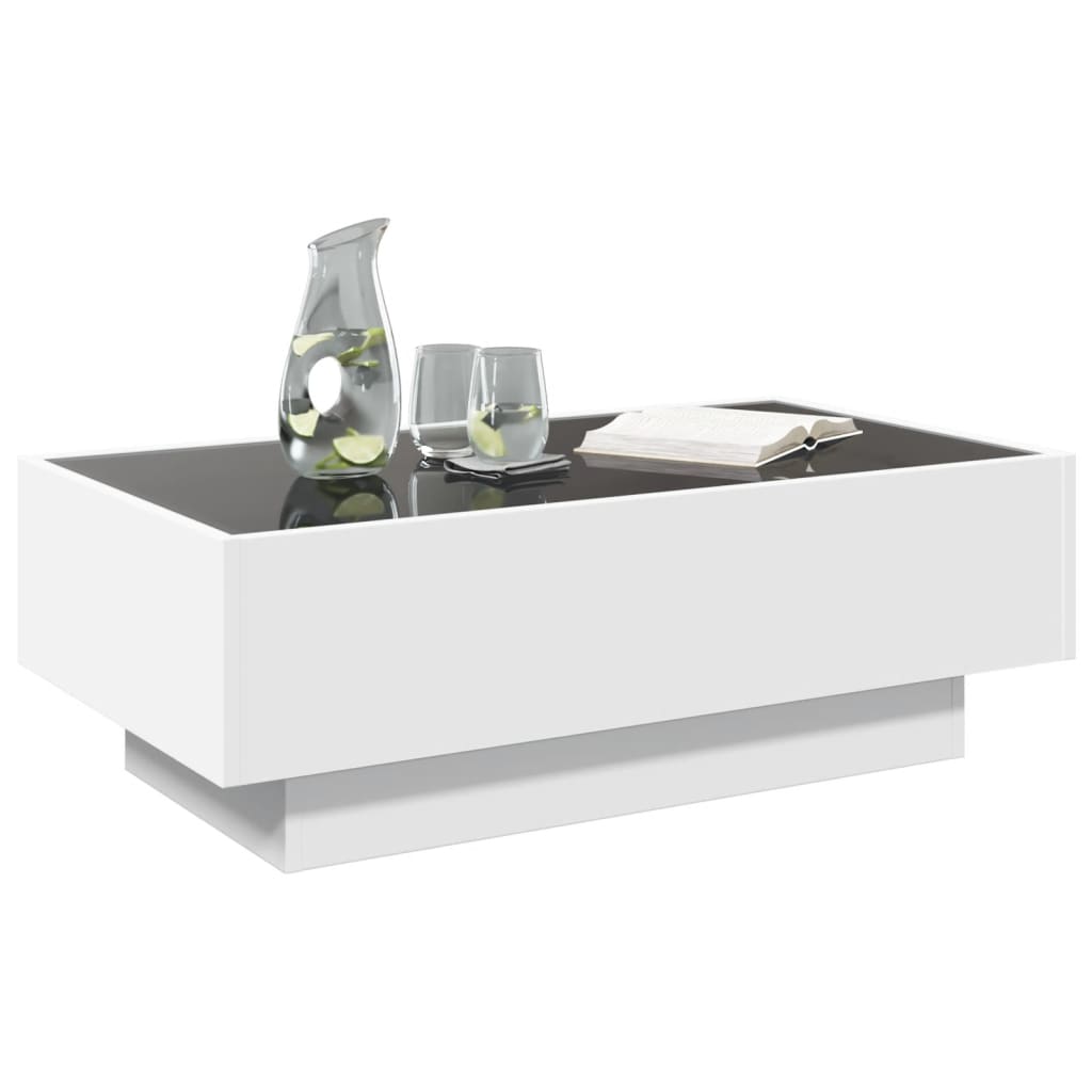 Table basse LED blanche 90x50x30 cm en bois