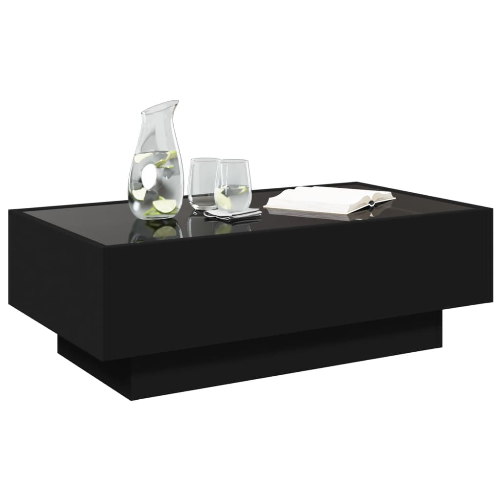 Table basse LED noire 90x50x30 cm en bois