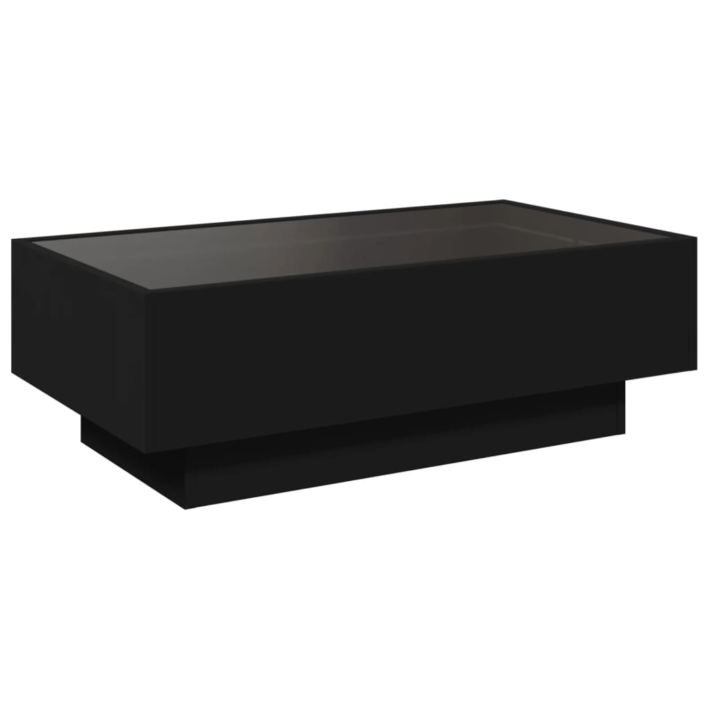 Table basse LED noire 90x50x30 cm en bois