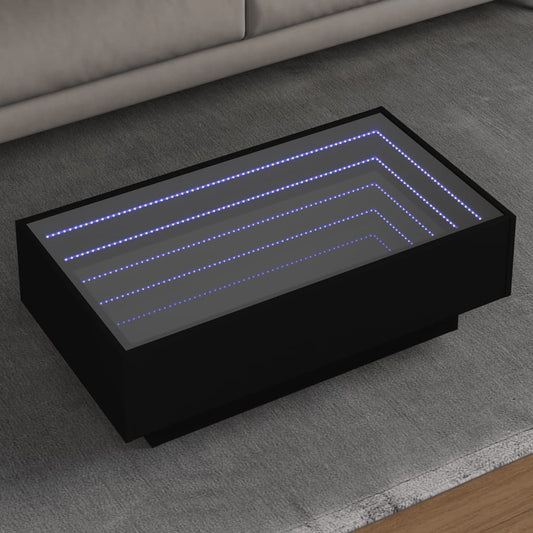 Table basse LED noire 90x50x30 cm en bois