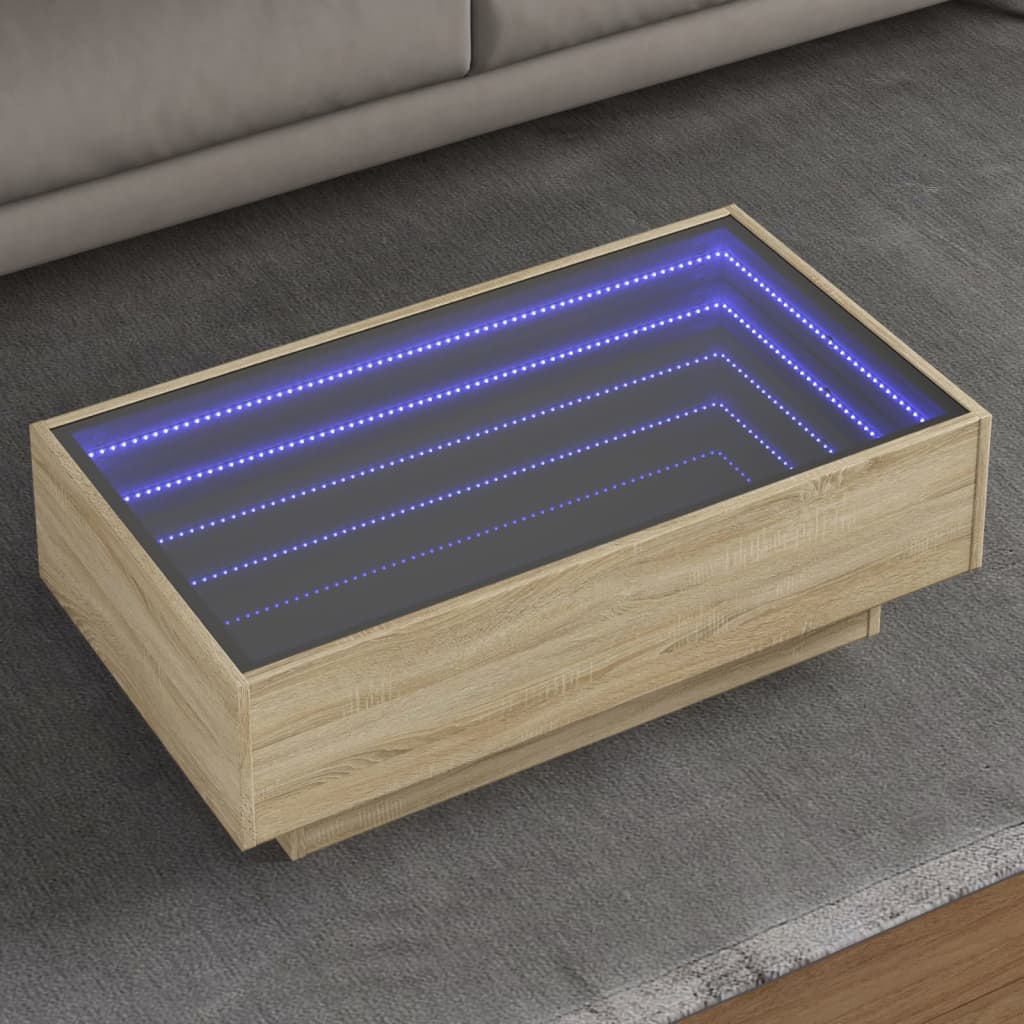 Table basse LED Chêne Sonoma 90x50x30 cm en bois