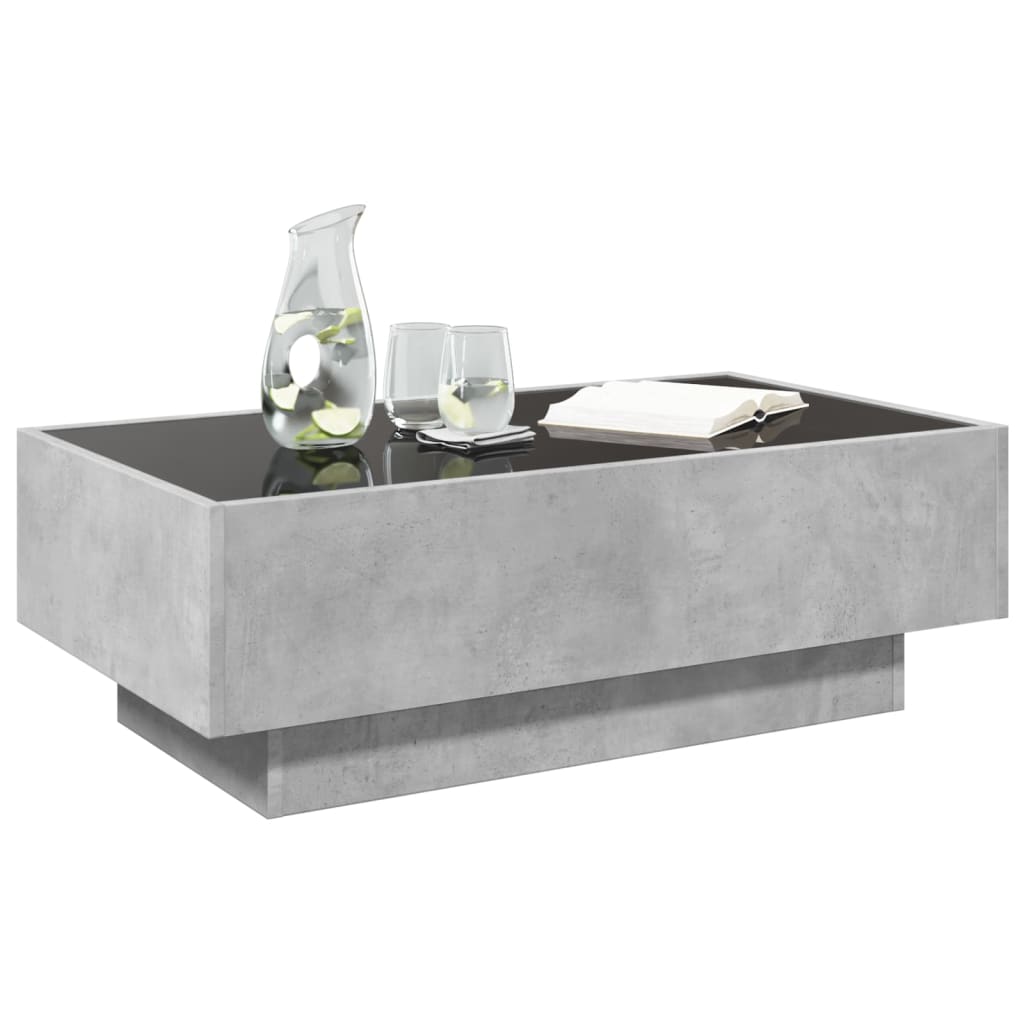 Table basse LED gris béton 90x50x30 cm en bois