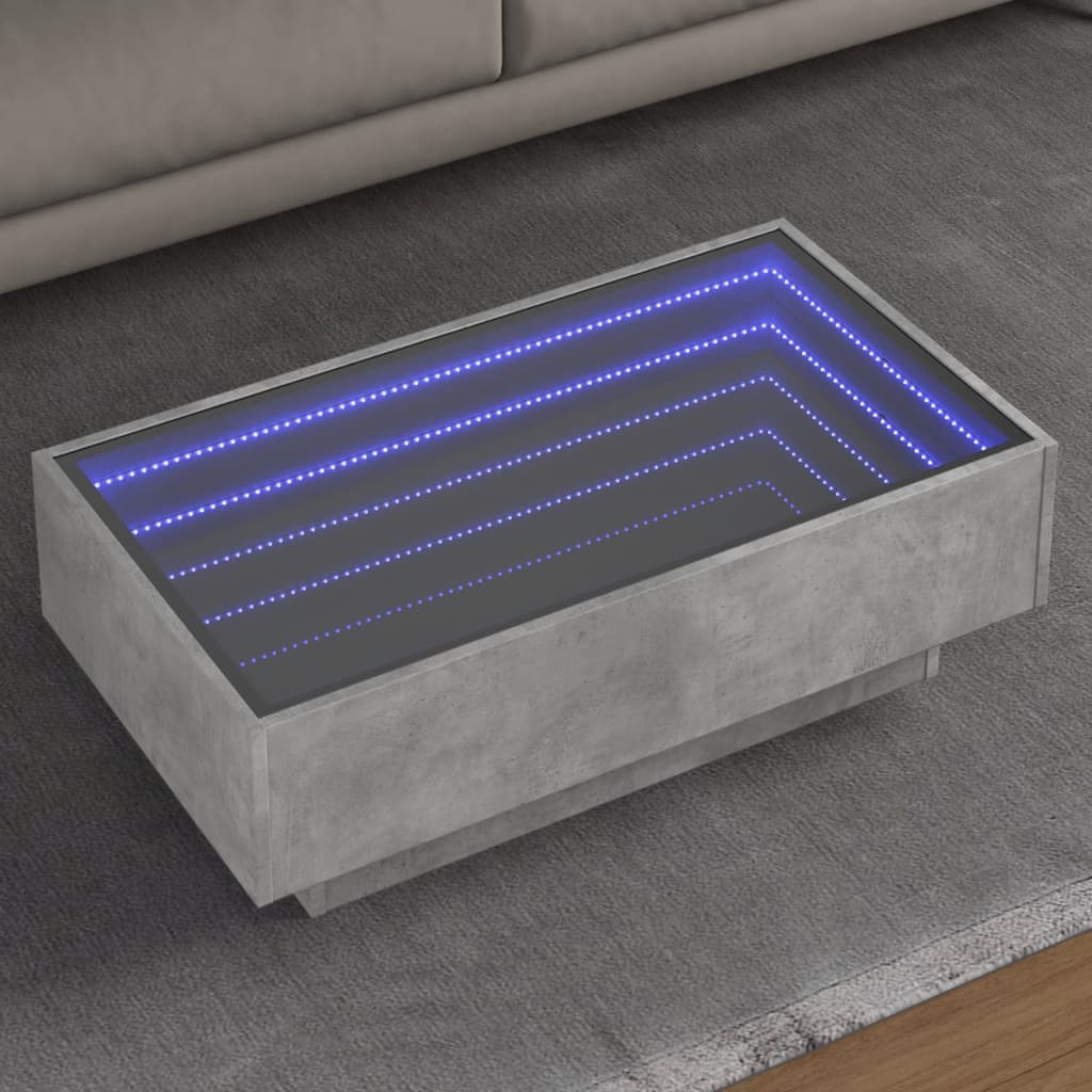 Table basse LED gris béton 90x50x30 cm en bois