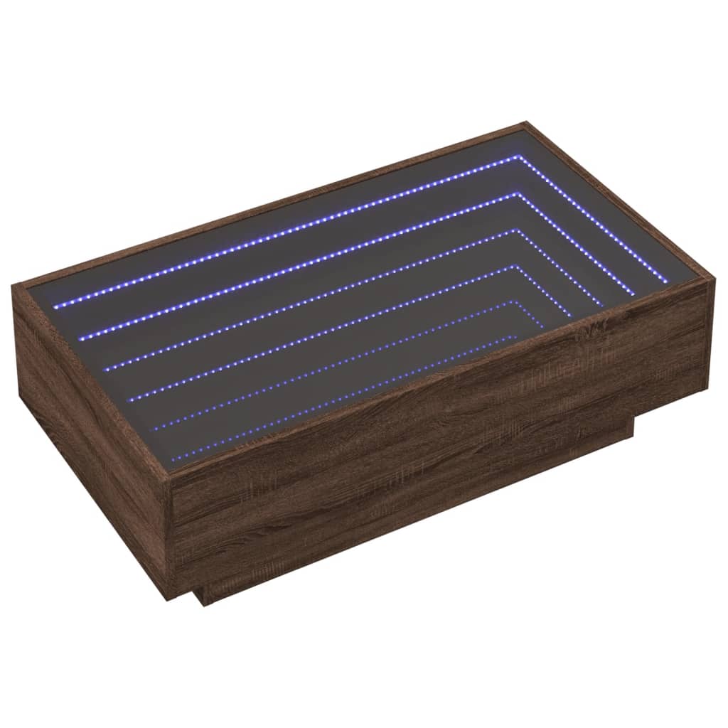 Table basse LED aspect chêne marron 90x50x30 cm matériau bois