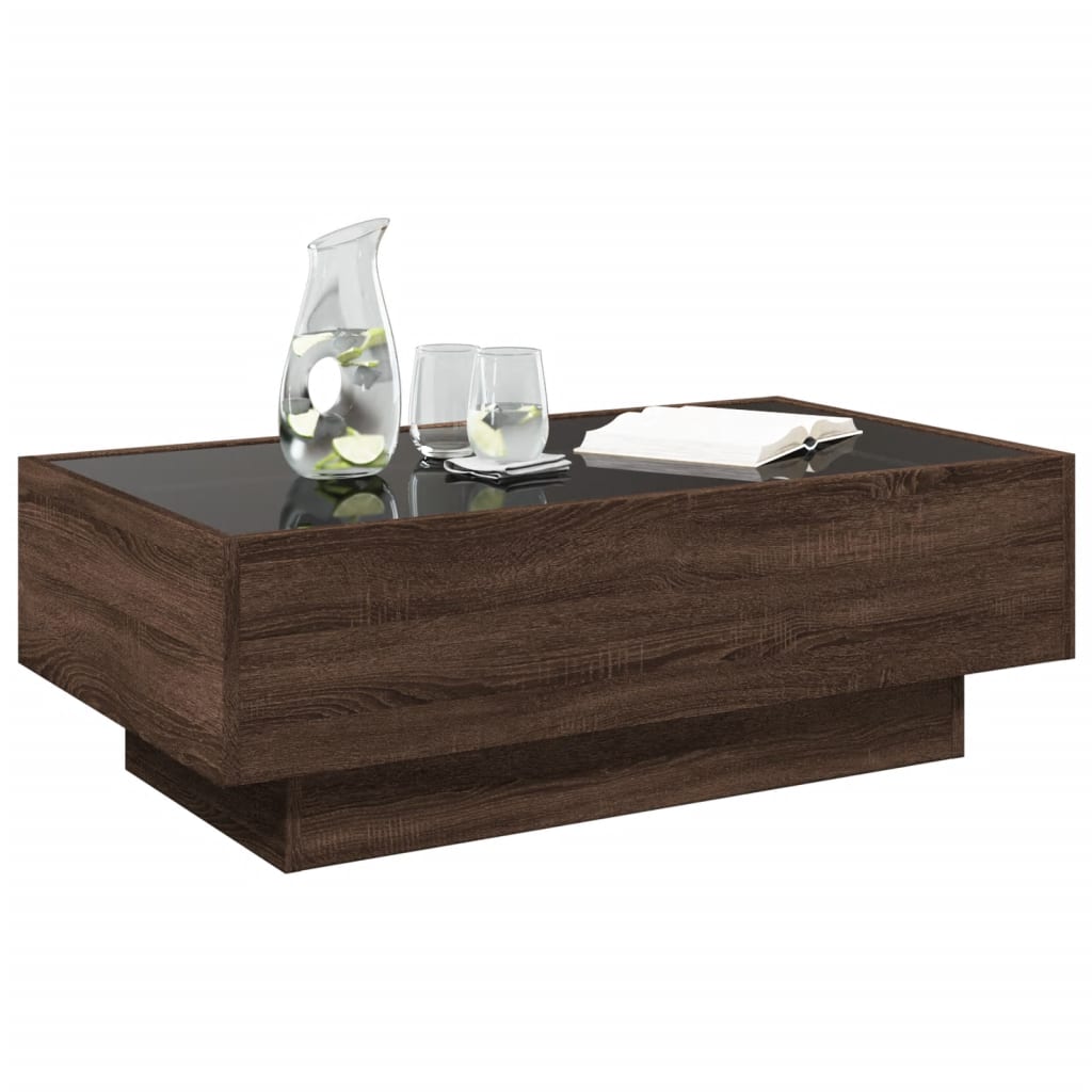 Table basse LED aspect chêne marron 90x50x30 cm matériau bois