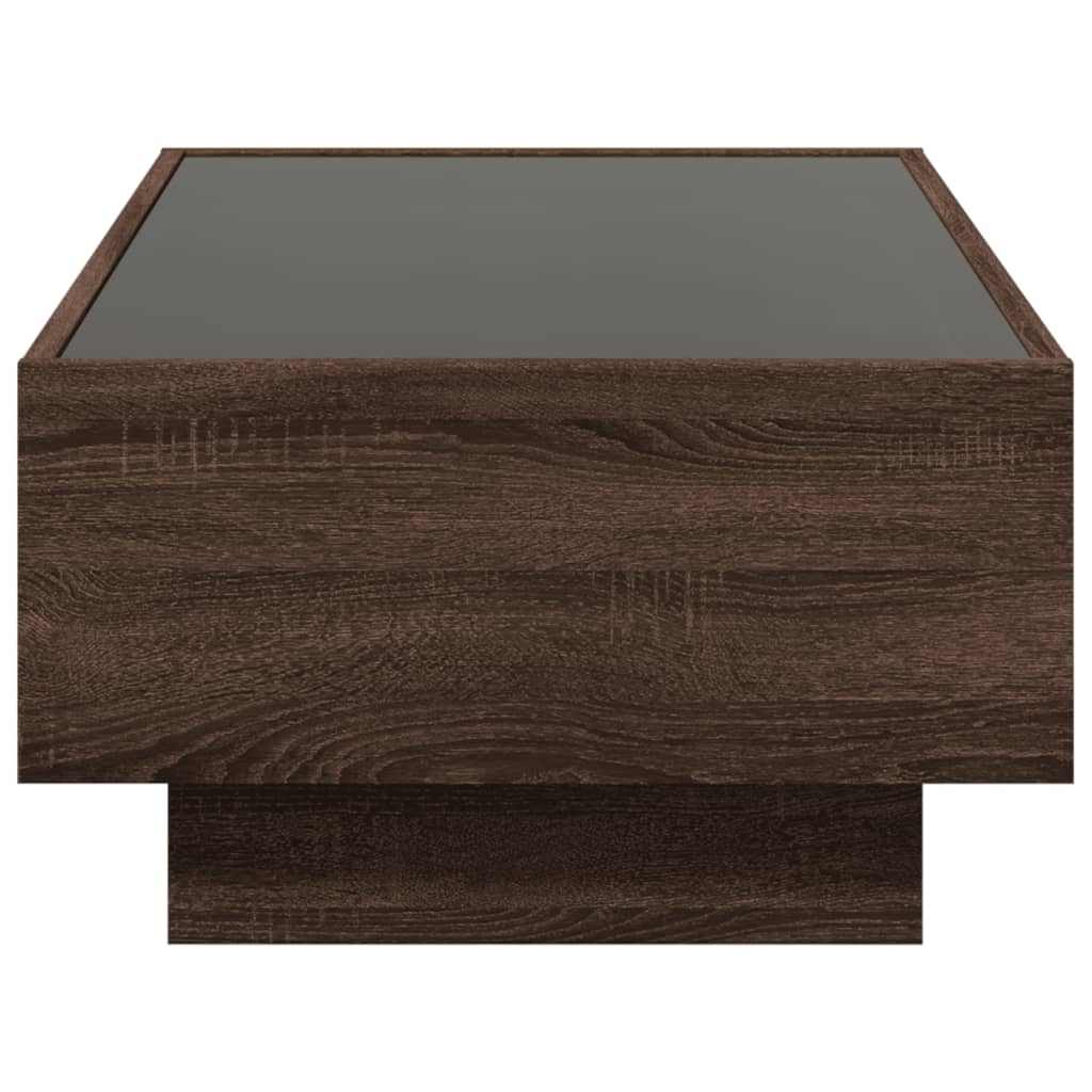 Table basse LED aspect chêne marron 90x50x30 cm matériau bois