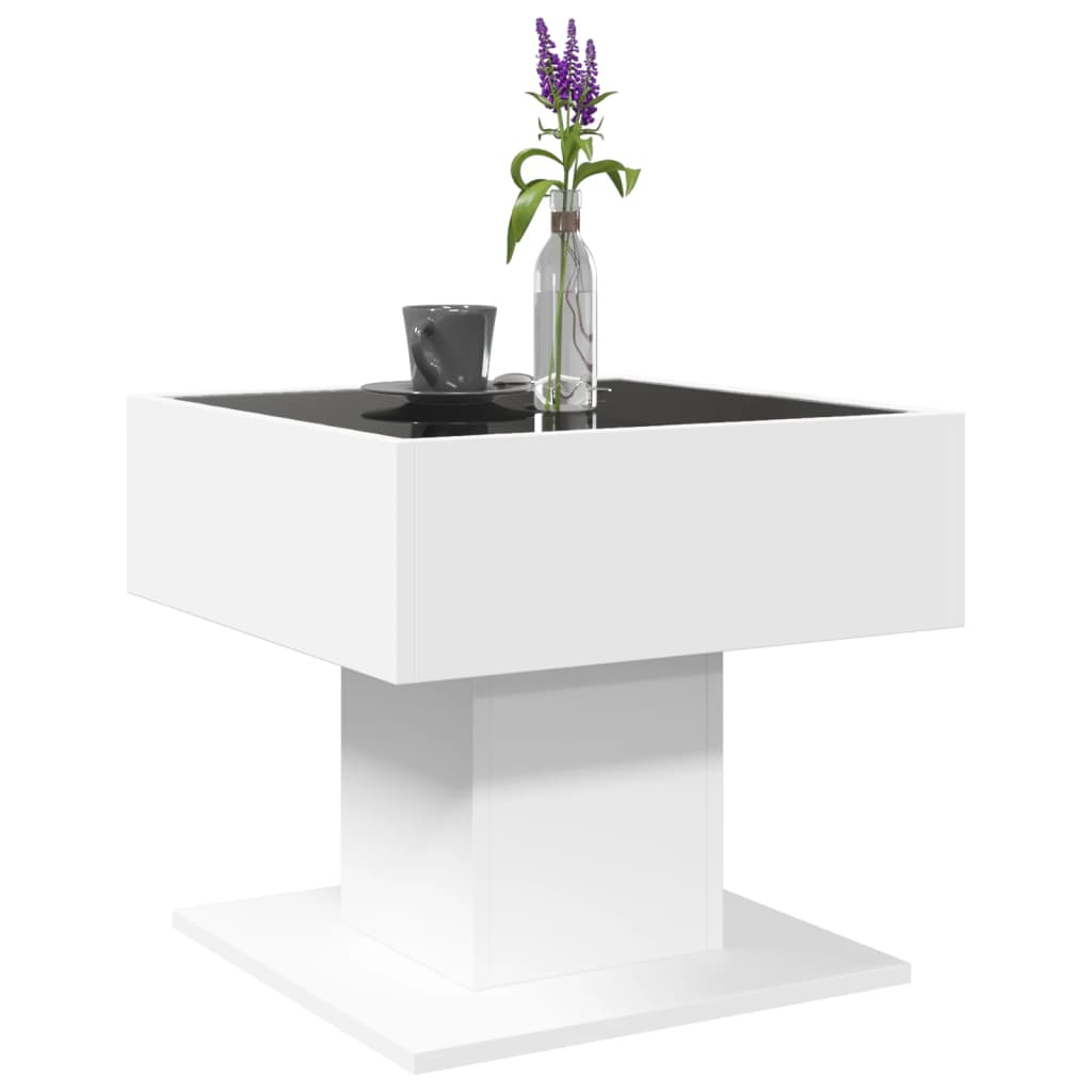 Table basse LED blanche 50x50x45 cm en bois