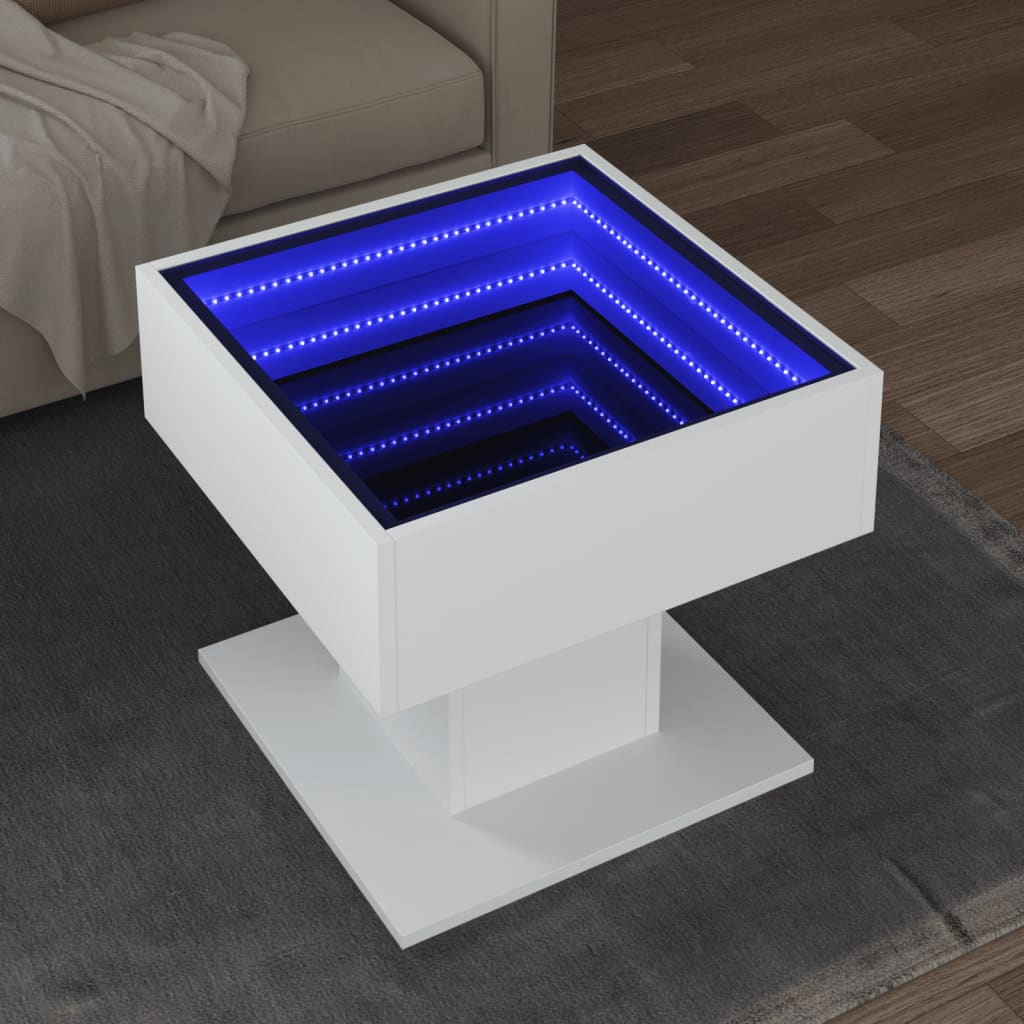 Table basse LED blanche 50x50x45 cm en bois