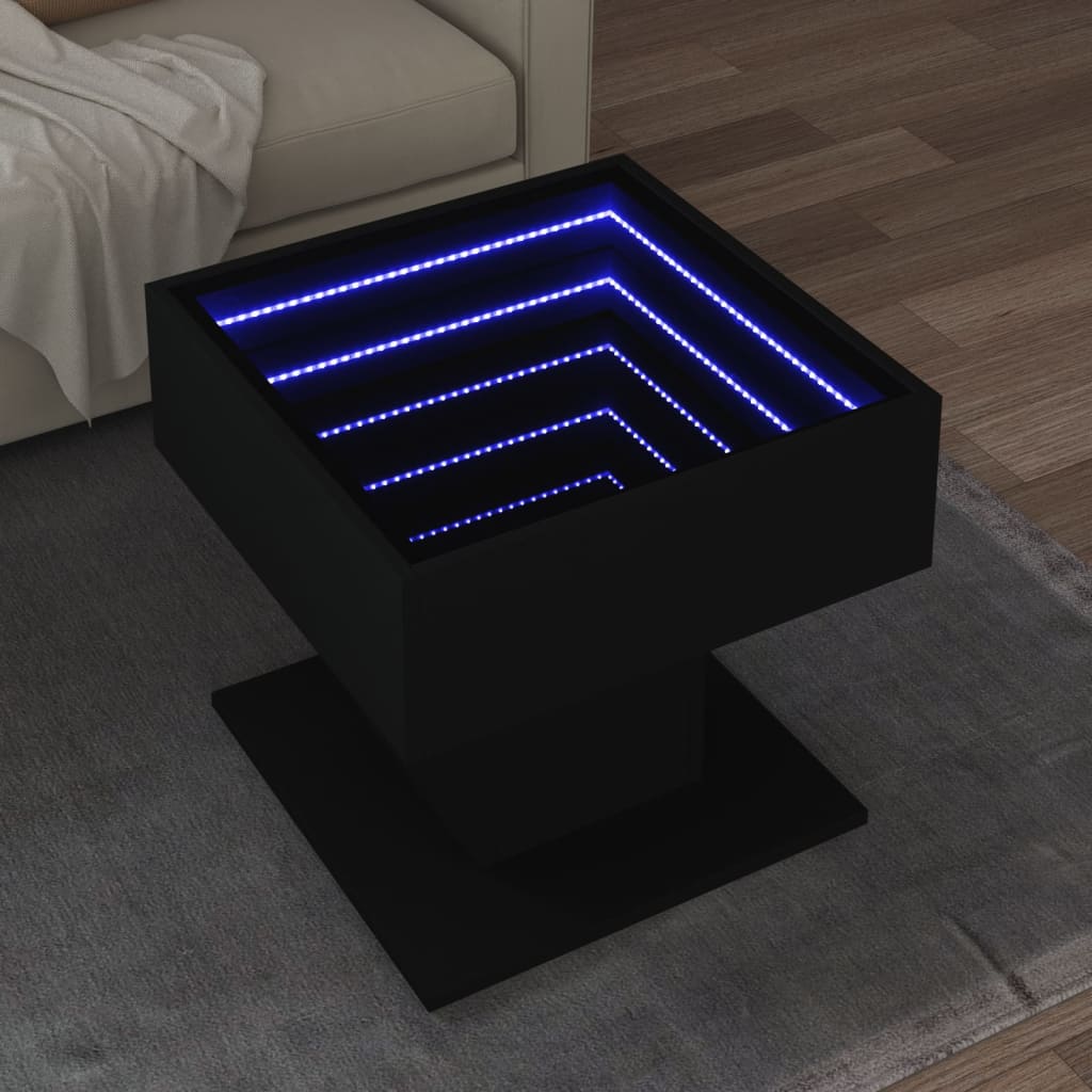 Table basse LED noire 50x50x45 cm en bois