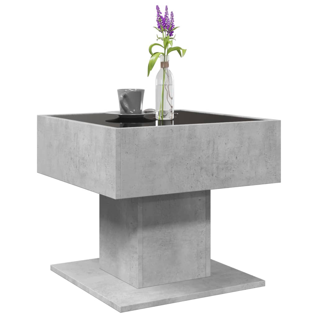 Table basse LED gris béton 50x50x45 cm en bois