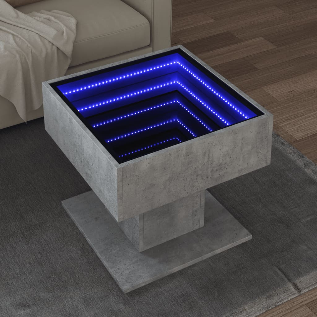 Table basse LED gris béton 50x50x45 cm en bois