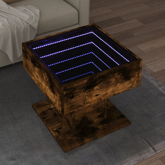 Table basse LED chêne fumé 50x50x45 cm matériau bois