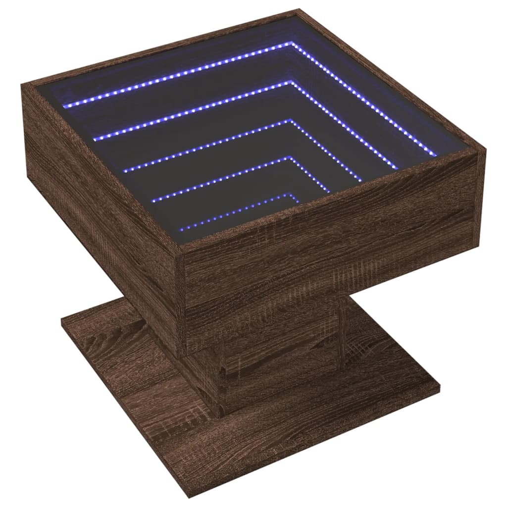 Table basse LED aspect chêne marron 50x50x45 cm matériau bois