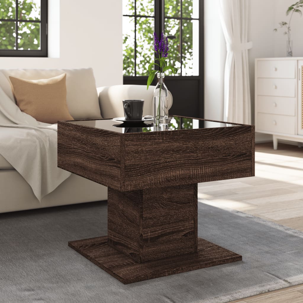 Table basse LED aspect chêne marron 50x50x45 cm matériau bois