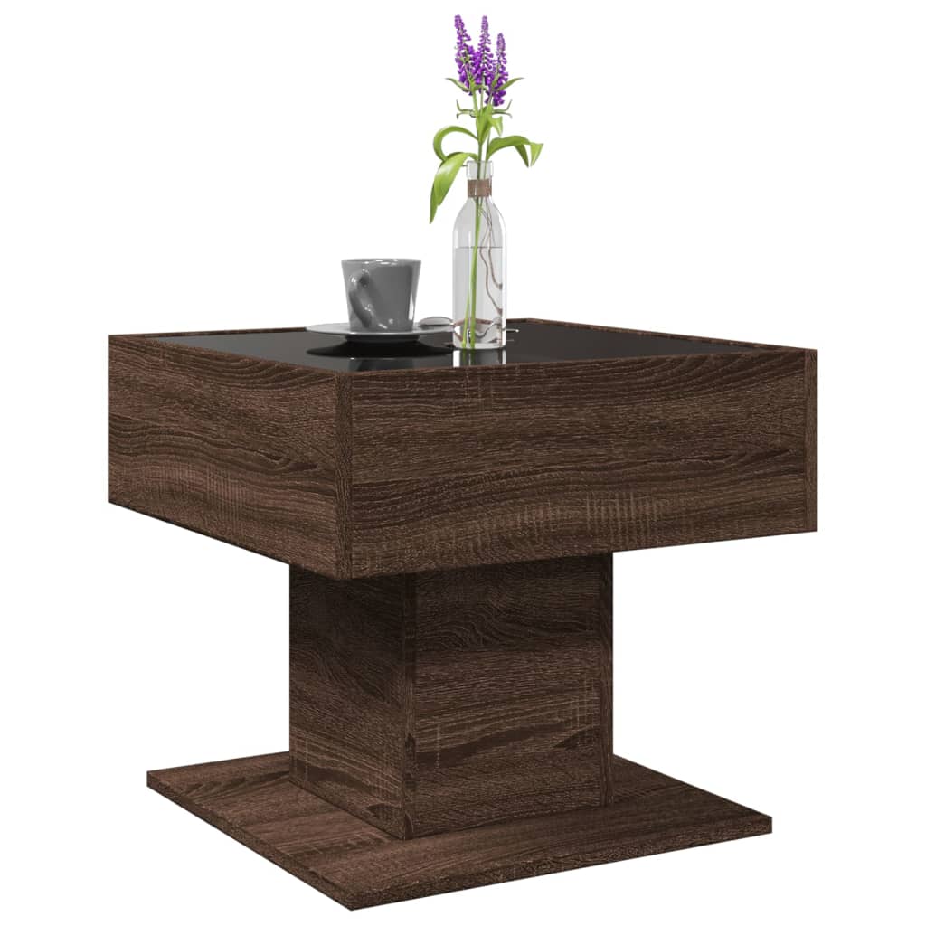 Table basse LED aspect chêne marron 50x50x45 cm matériau bois