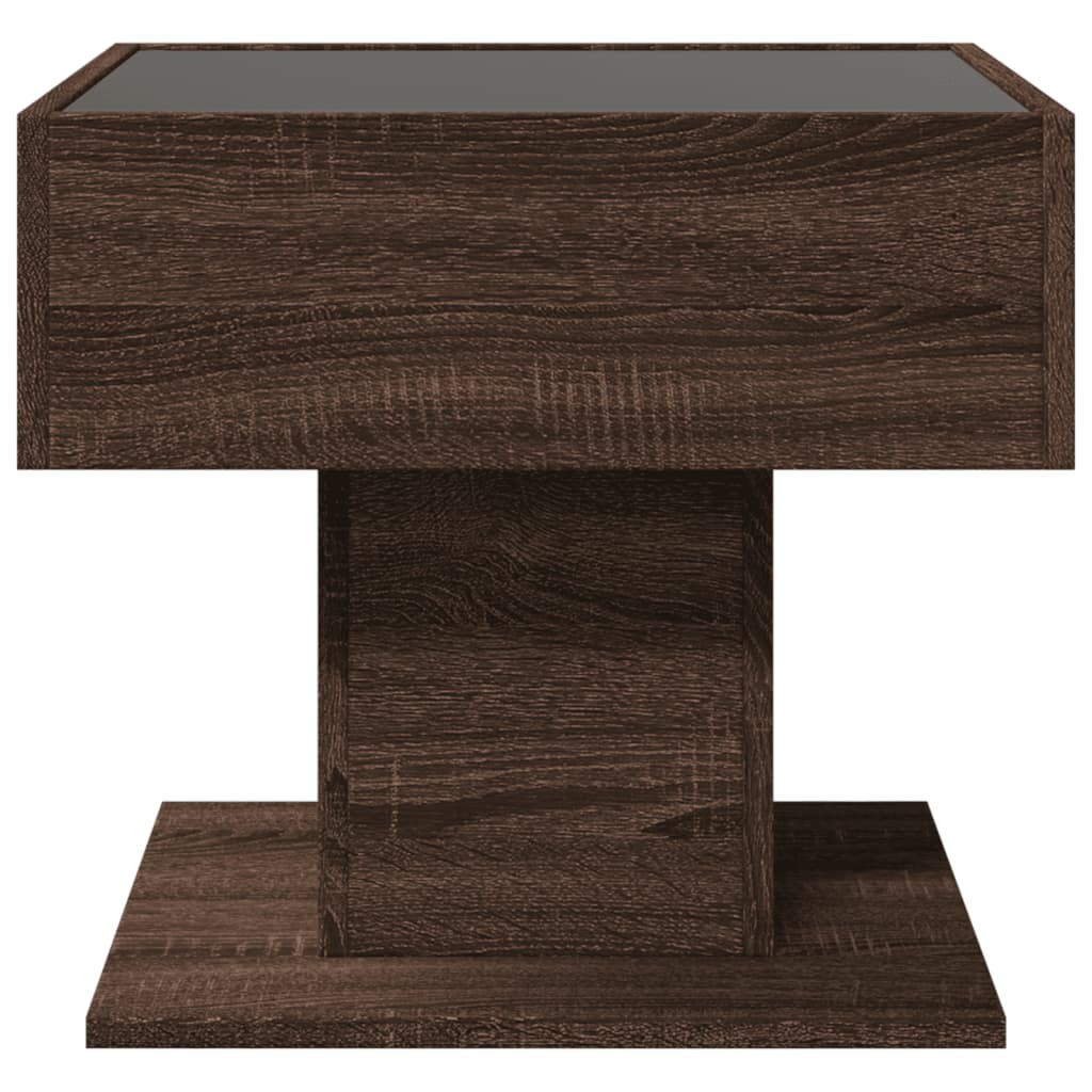 Table basse LED aspect chêne marron 50x50x45 cm matériau bois