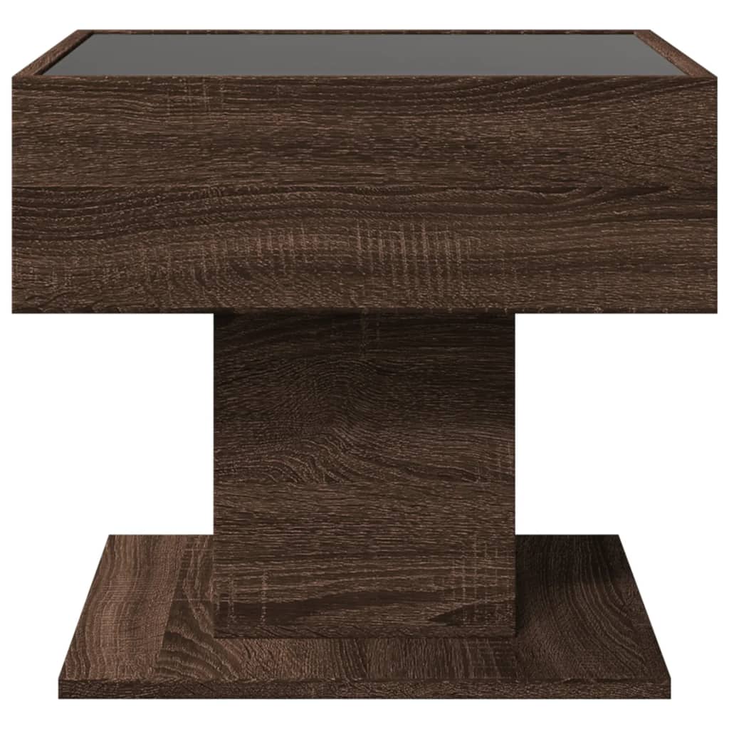 Table basse LED aspect chêne marron 50x50x45 cm matériau bois