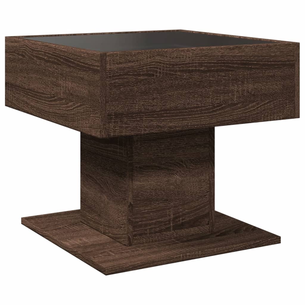 Table basse LED aspect chêne marron 50x50x45 cm matériau bois