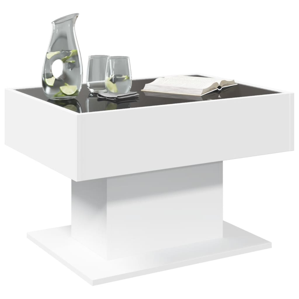 Table basse LED blanche 70x50x45 cm en bois