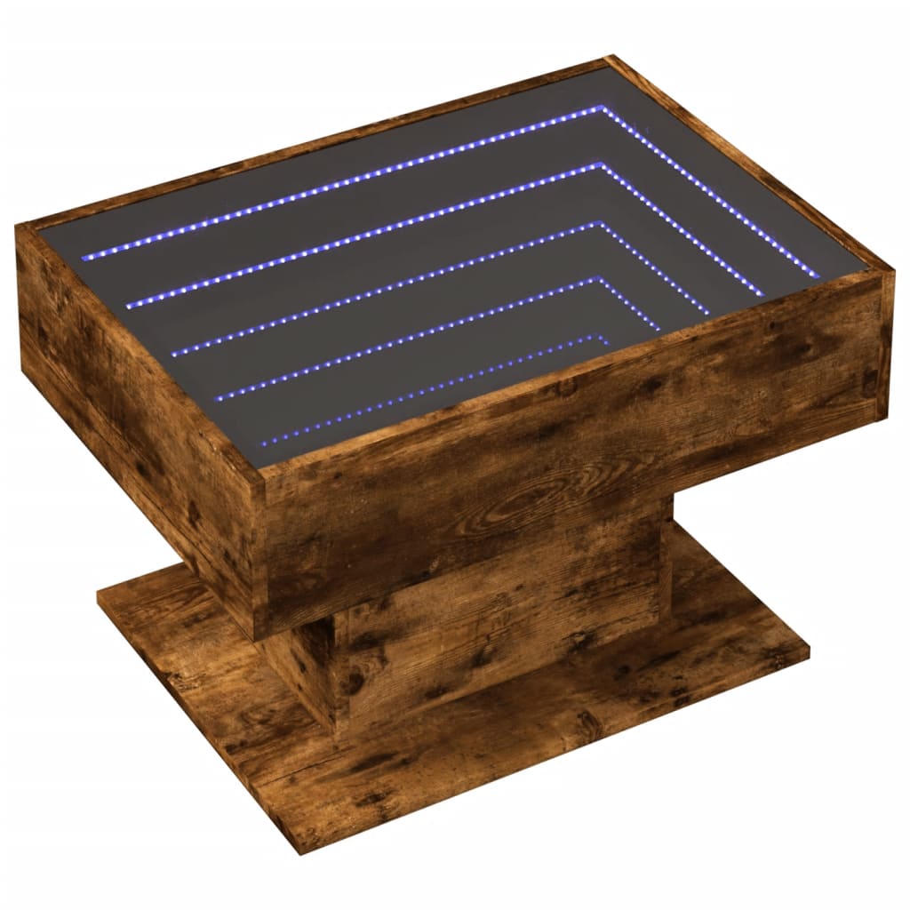 Table basse LED chêne fumé 70x50x45 cm matériau bois