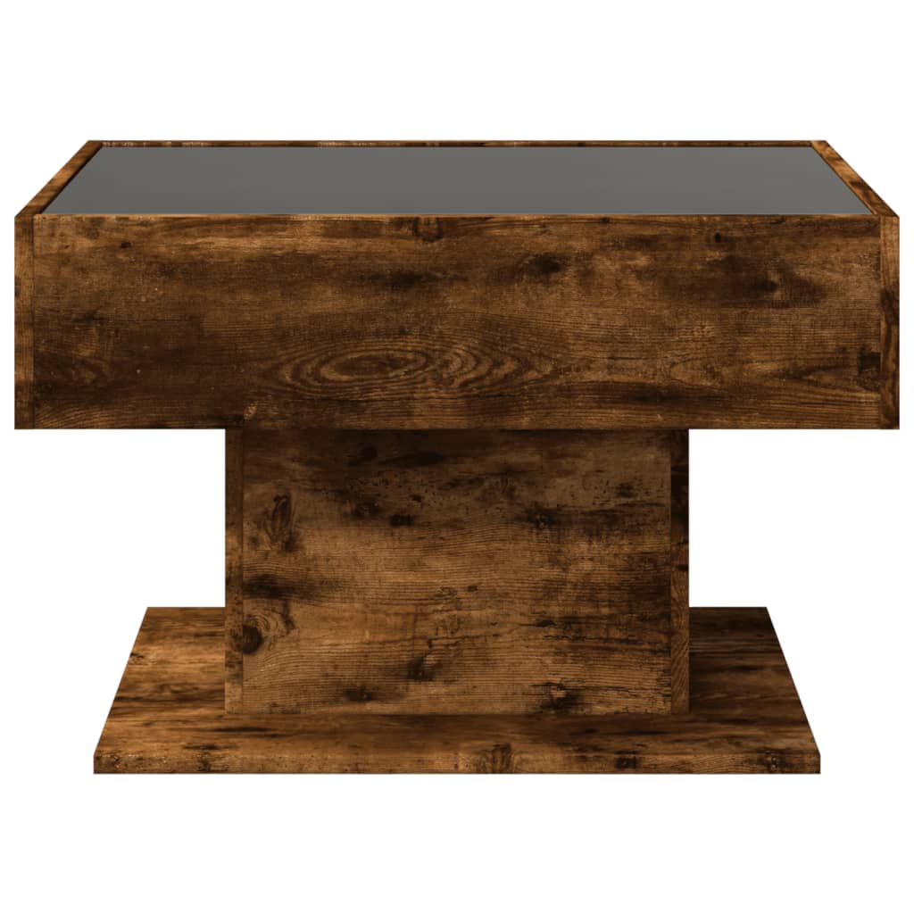 Table basse LED chêne fumé 70x50x45 cm matériau bois