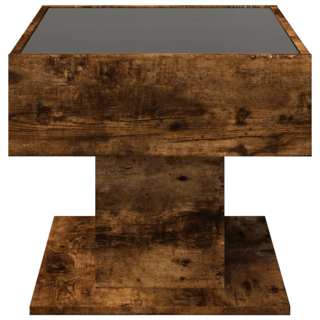 Table basse LED chêne fumé 70x50x45 cm matériau bois