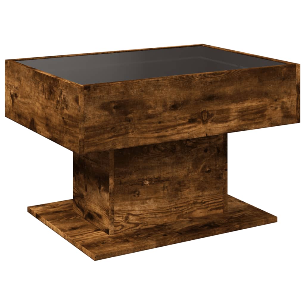 Table basse LED chêne fumé 70x50x45 cm matériau bois