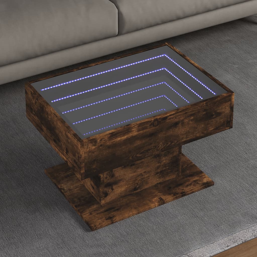 Table basse LED chêne fumé 70x50x45 cm matériau bois