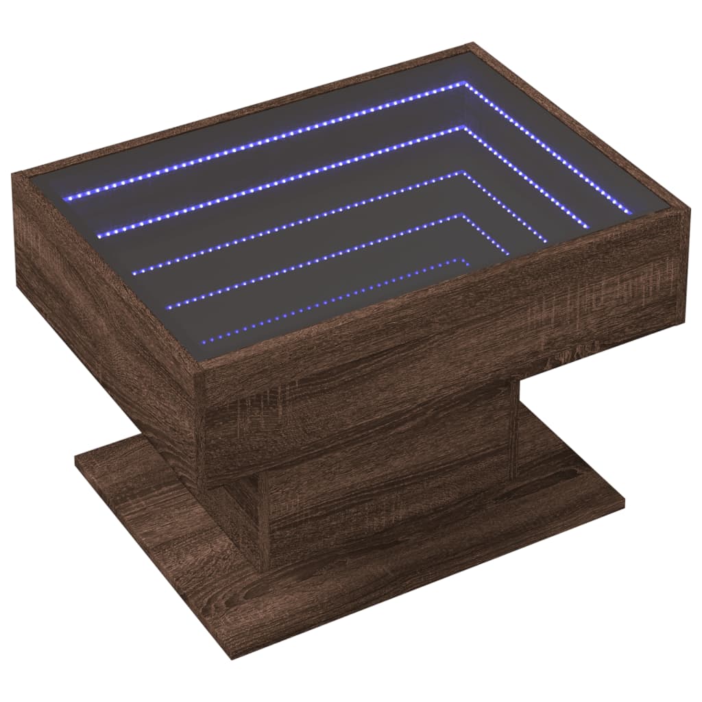 Table basse LED aspect chêne marron 70x50x45 cm matériau bois