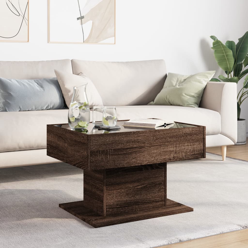 Table basse LED aspect chêne marron 70x50x45 cm matériau bois