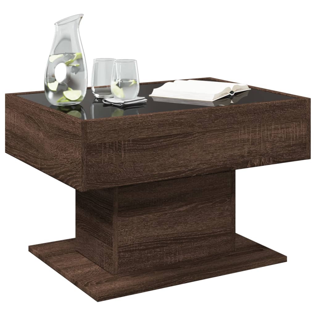 Table basse LED aspect chêne marron 70x50x45 cm matériau bois