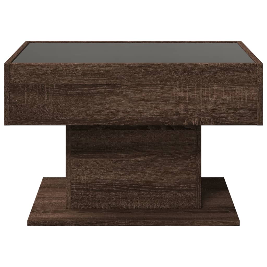 Table basse LED aspect chêne marron 70x50x45 cm matériau bois