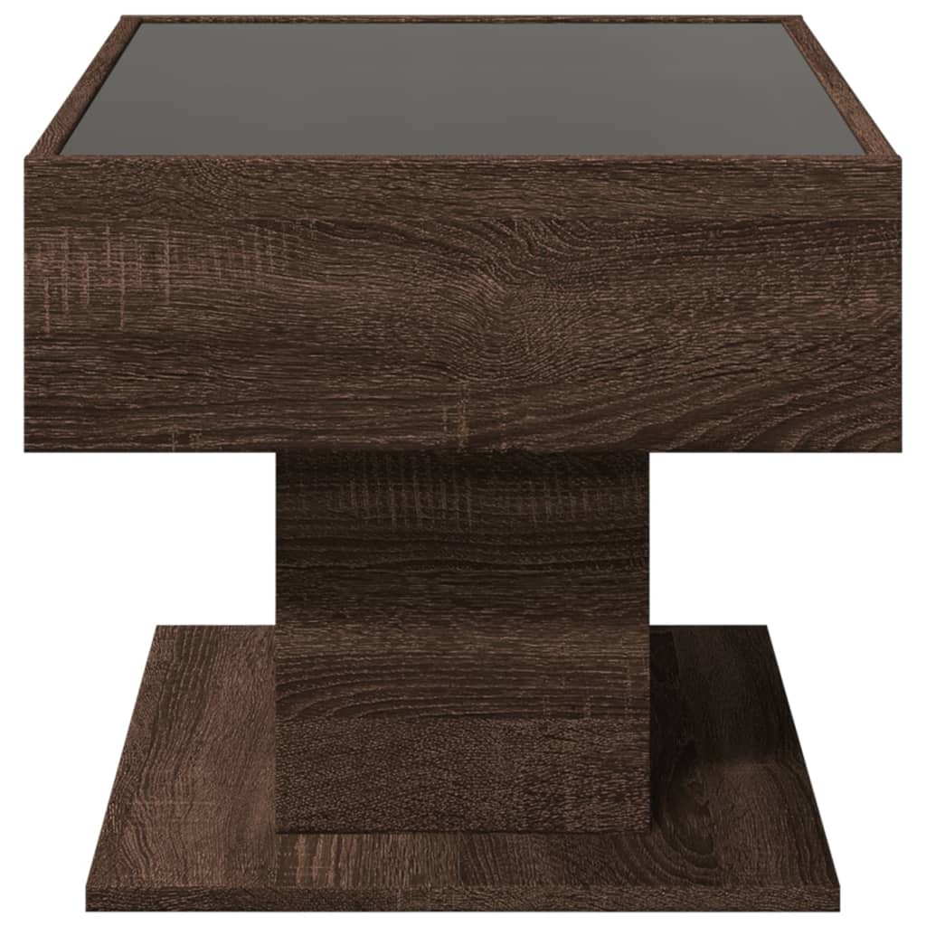 Table basse LED aspect chêne marron 70x50x45 cm matériau bois