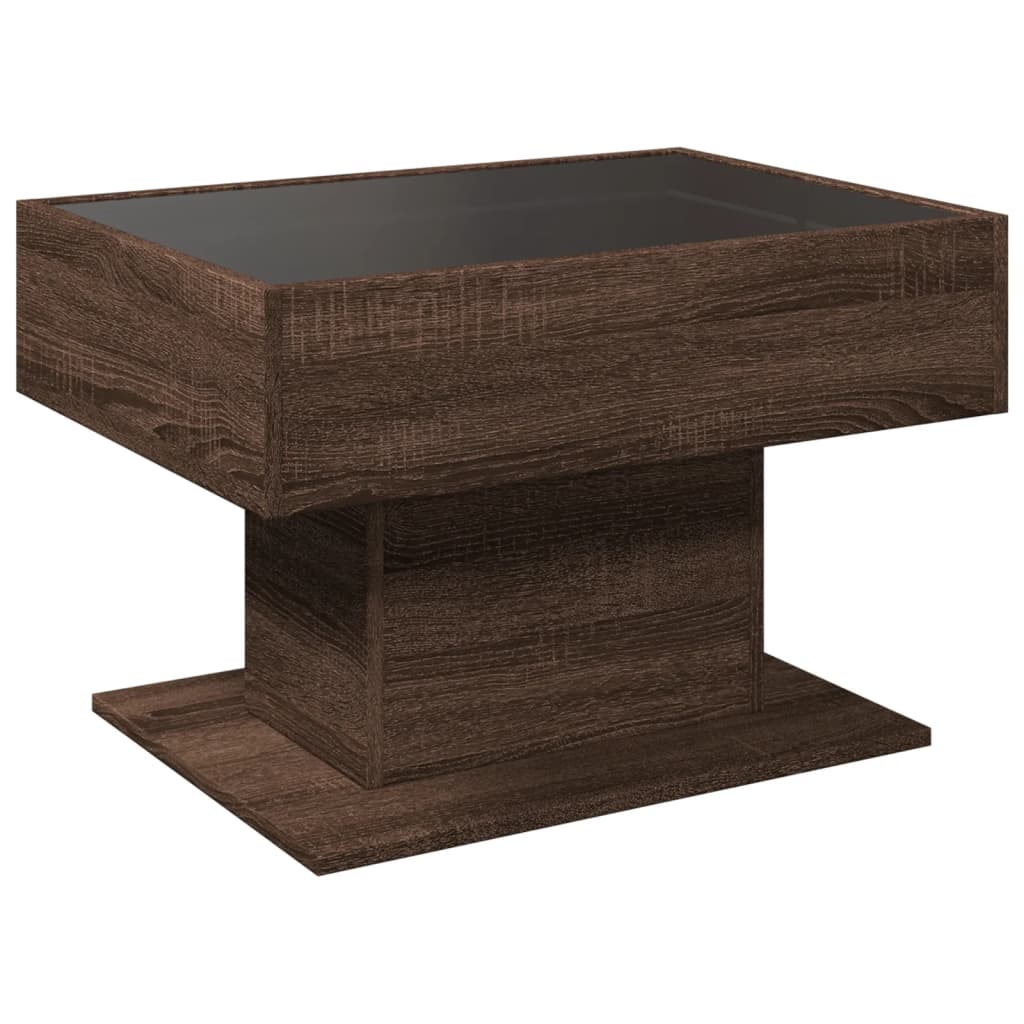 Table basse LED aspect chêne marron 70x50x45 cm matériau bois