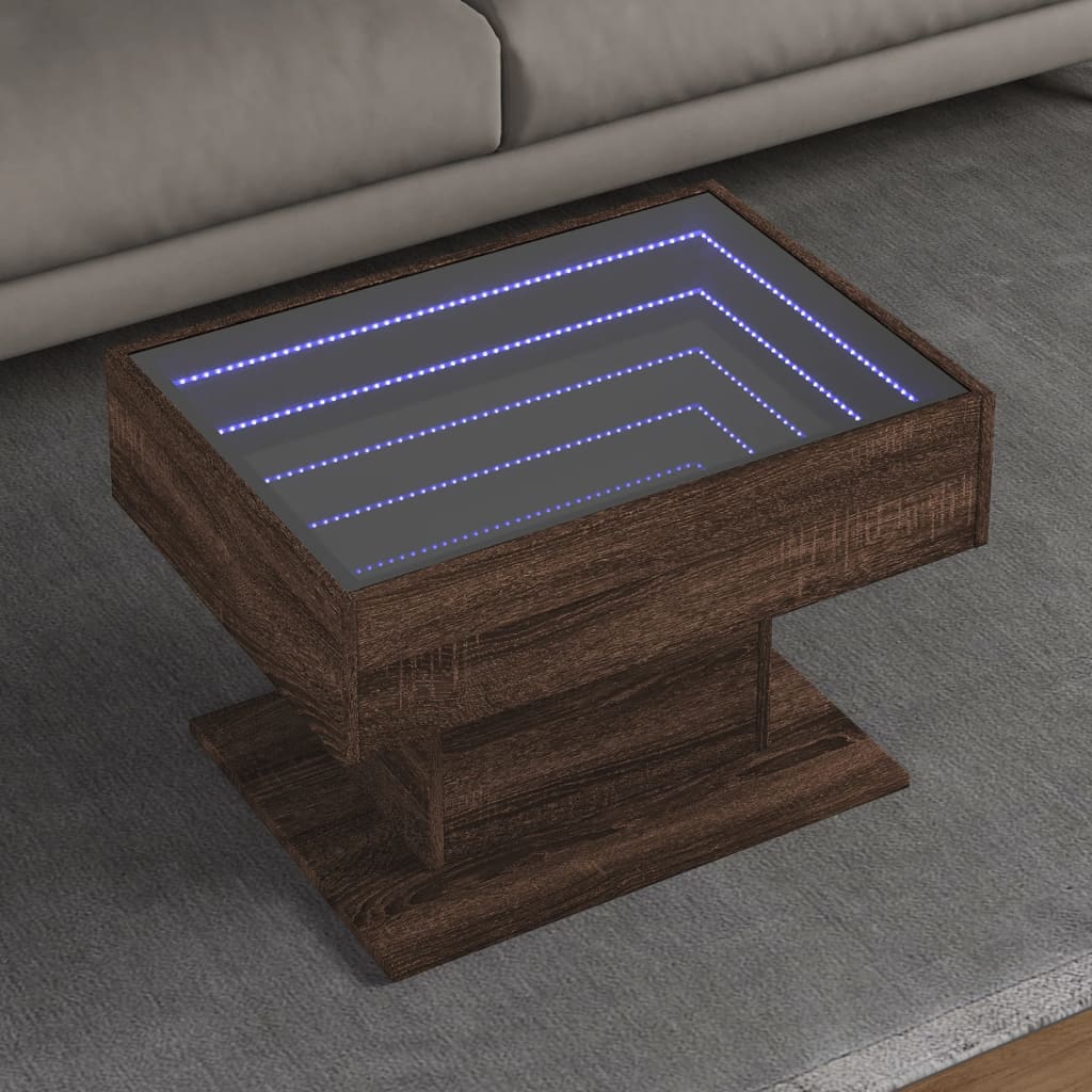 Table basse LED aspect chêne marron 70x50x45 cm matériau bois