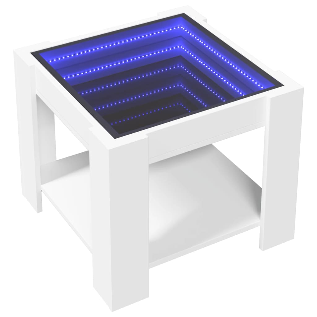 Table basse LED blanche 53x53x45 cm en bois