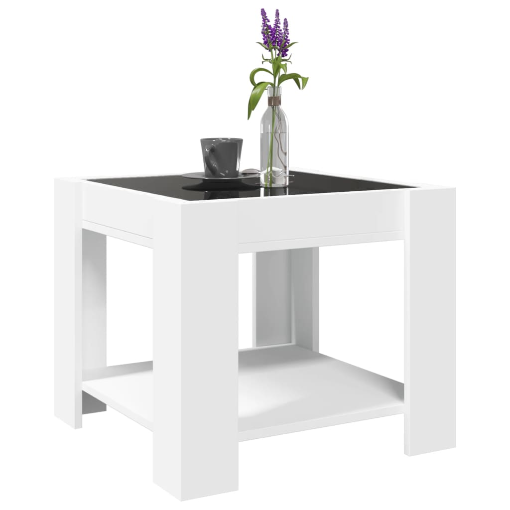 Table basse LED blanche 53x53x45 cm en bois